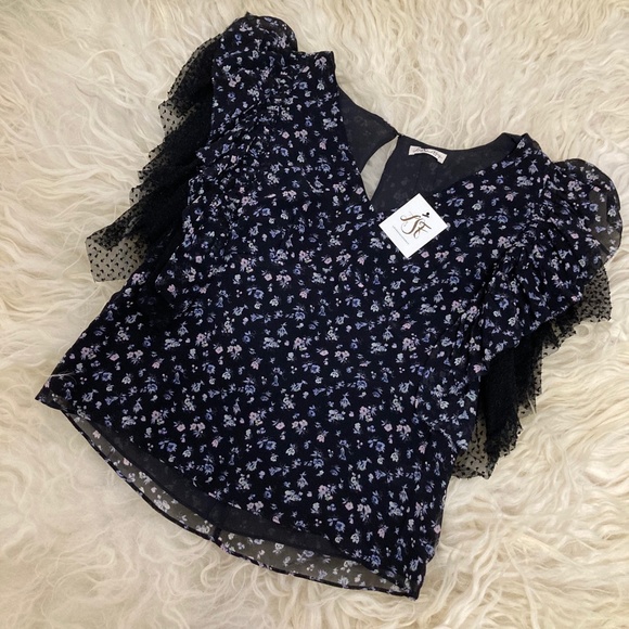 LoveShackFancy Tops - LOVESHACKFANCY Silk Floral Print Blouse